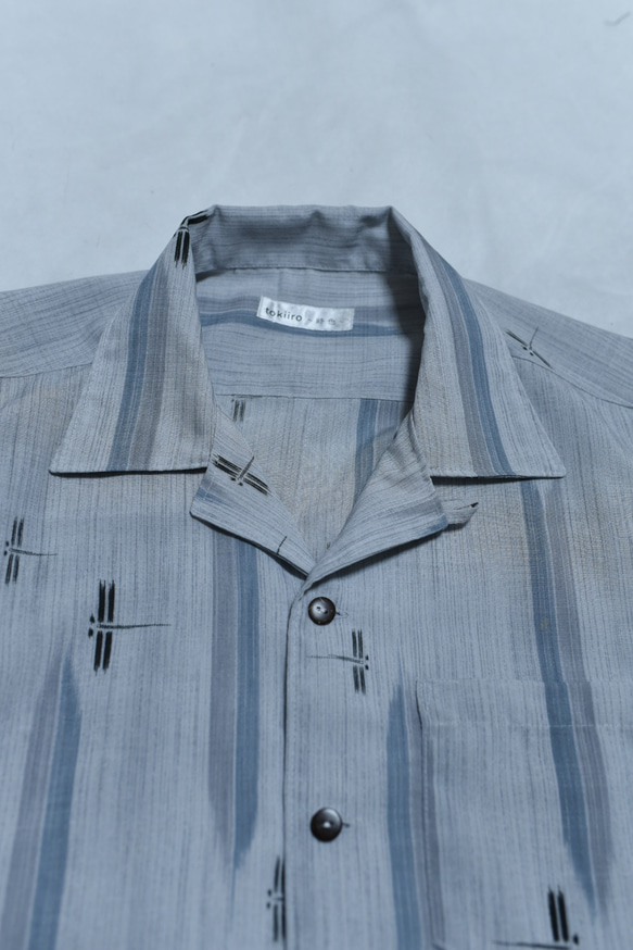 着物リメイク グレーにトンボ柄のアロハシャツ メンズMサイズ 3枚目の画像