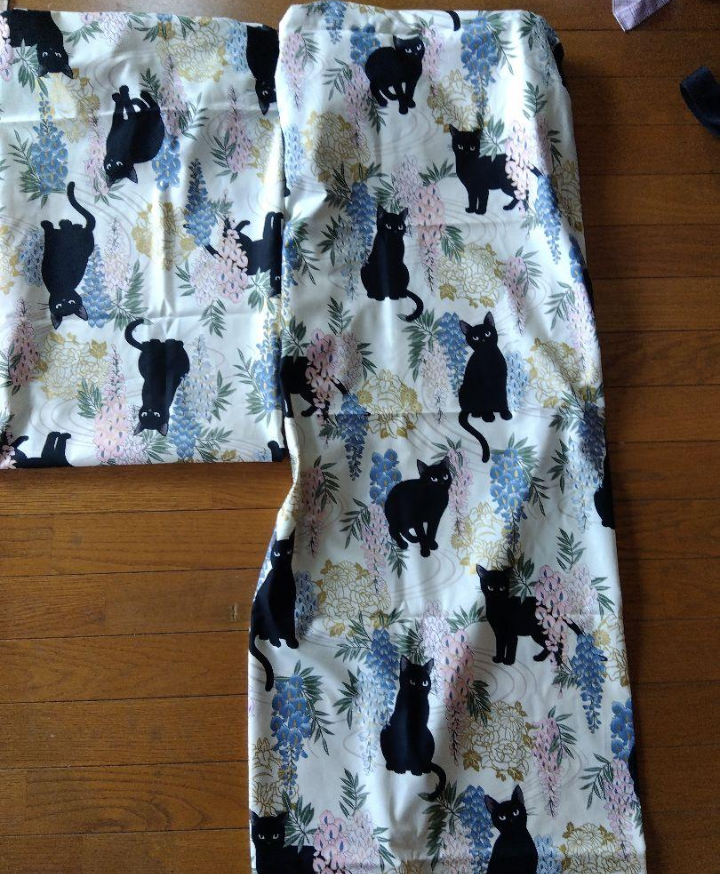 黒猫と藤柄 浴衣【セミオーダー】