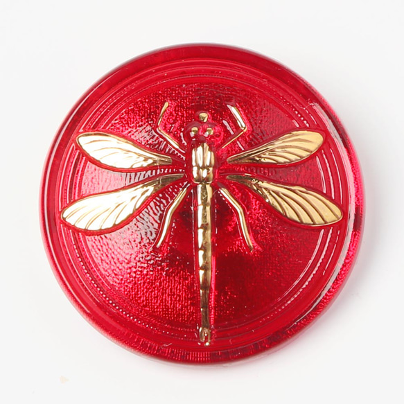 黄金のトンボ 真っ赤なガラスボタン 3.1cm ボタン Babovka 通販