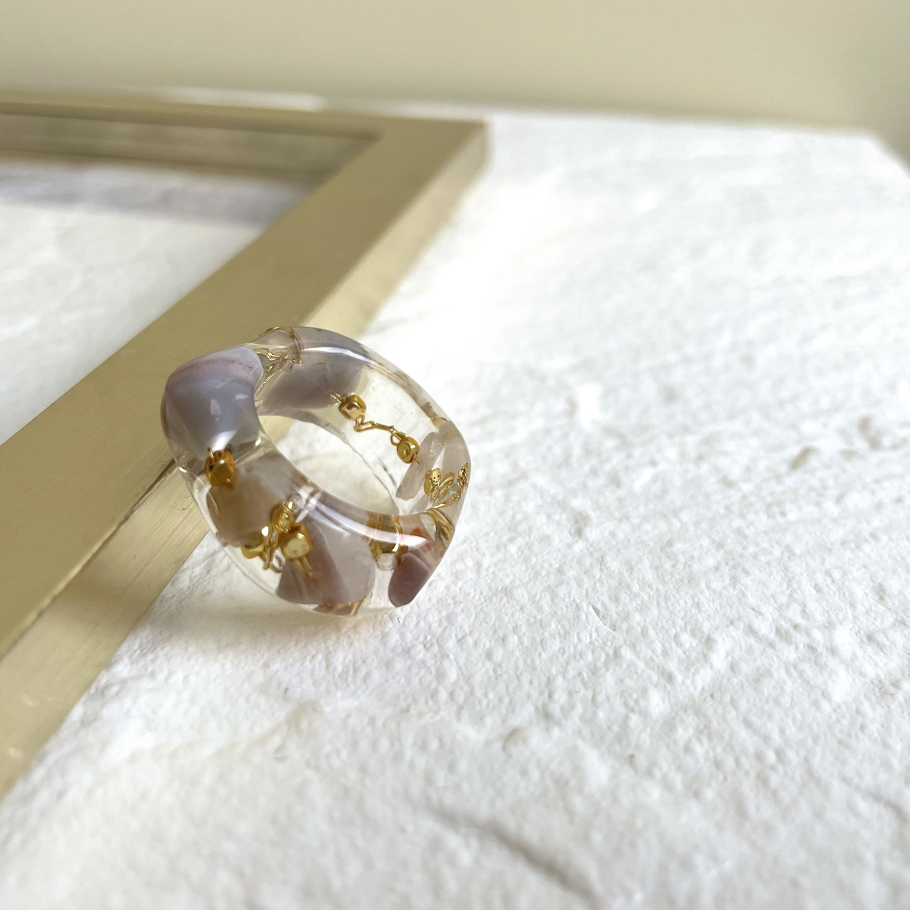 クリアリング ホロ 指輪 ハンドメイド No.53 天然石 レジン Water