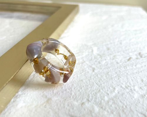 クリアリング 指輪 レジン ホロ 天然石 No.53 Water ハンドメイド クリアリング 指輪 レジン ホロ 天然石 No.53 Water ハンドメイド