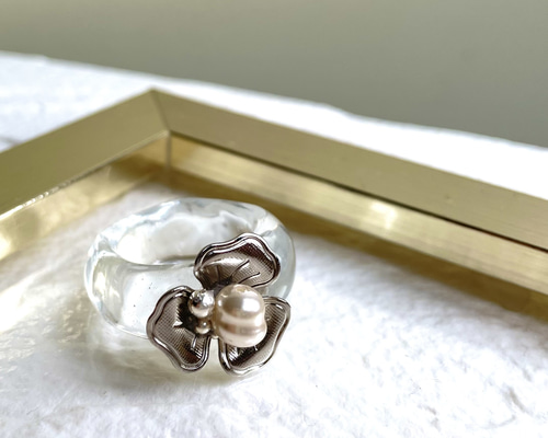 クリアリング 指輪 レジン 淡色 シェル No.09 ラテ ハンドメイド