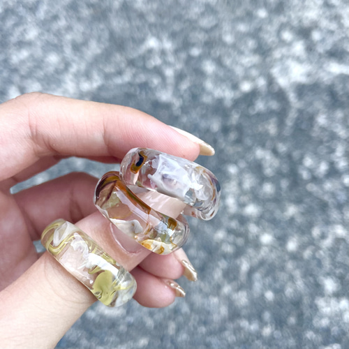 クリアリング 指輪 レジン 淡色 シェル No.09 ラテ ハンドメイド クリアリング 指輪 レジン 淡色 シェル No.09 ラテ ハンドメイド