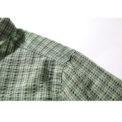 チェック柄長袖シャツ　可愛い襟　ブラウス　シャツ　貝ボタン　グリーン＃L062GR 5枚目の画像