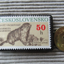 チェコスロバキア　動物切手ブローチ8184 3枚目の画像