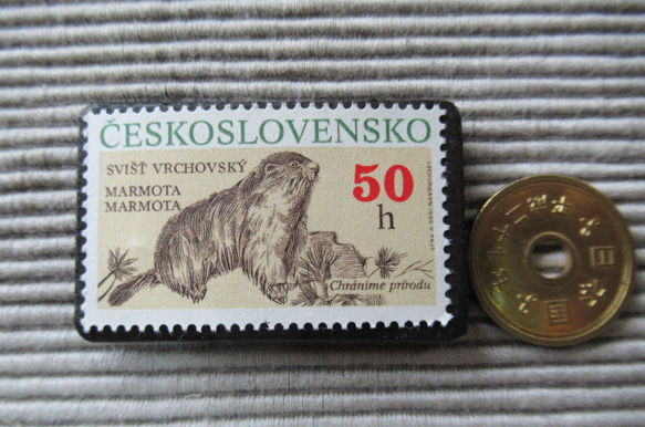 チェコスロバキア　動物切手ブローチ8184 3枚目の画像