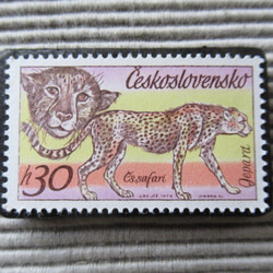 チェコスロバキア　動物切手ブローチ8185 1枚目の画像