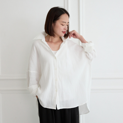 通気性良く肌触りが優しい✨楊柳ダブルガーゼ シャツ 長袖 ホワイト