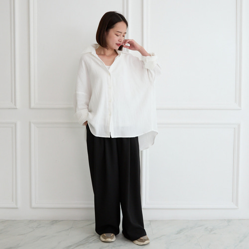 通気性良く肌触りが優しい✨楊柳ダブルガーゼ シャツ 長袖 ホワイト