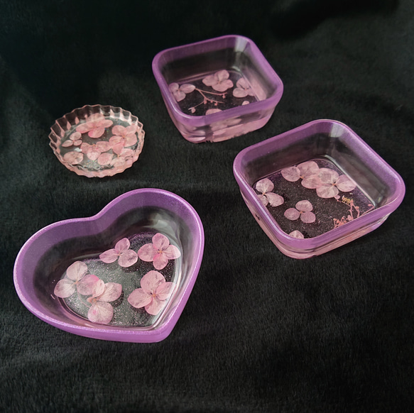 【容器】ピンクパープルの紫陽花のハート小皿 9枚目の画像