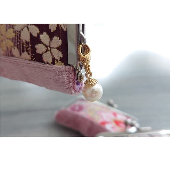 【Creema限定】金襴桜のアクセサリーケース*帯着物和柄刺繍ベロアピアス指輪ネックレスイヤリング 2枚目の画像