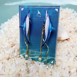 humming 飛旋海豚 刺繡耳環 耳夾 夾式 抗敏耳針 珍珠 生日禮物 禮盒 海豚 Stenella longiros 第4張的照片