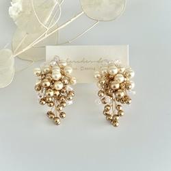 チェコビーズのつぶつぶブーケ・クリアゴールド(bouquet) ピアス