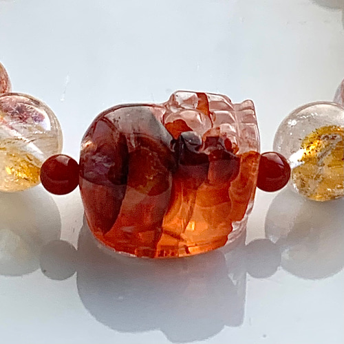 ライモナイトインクォーツの貔貅とオーロラクォーツのブレスレット 
