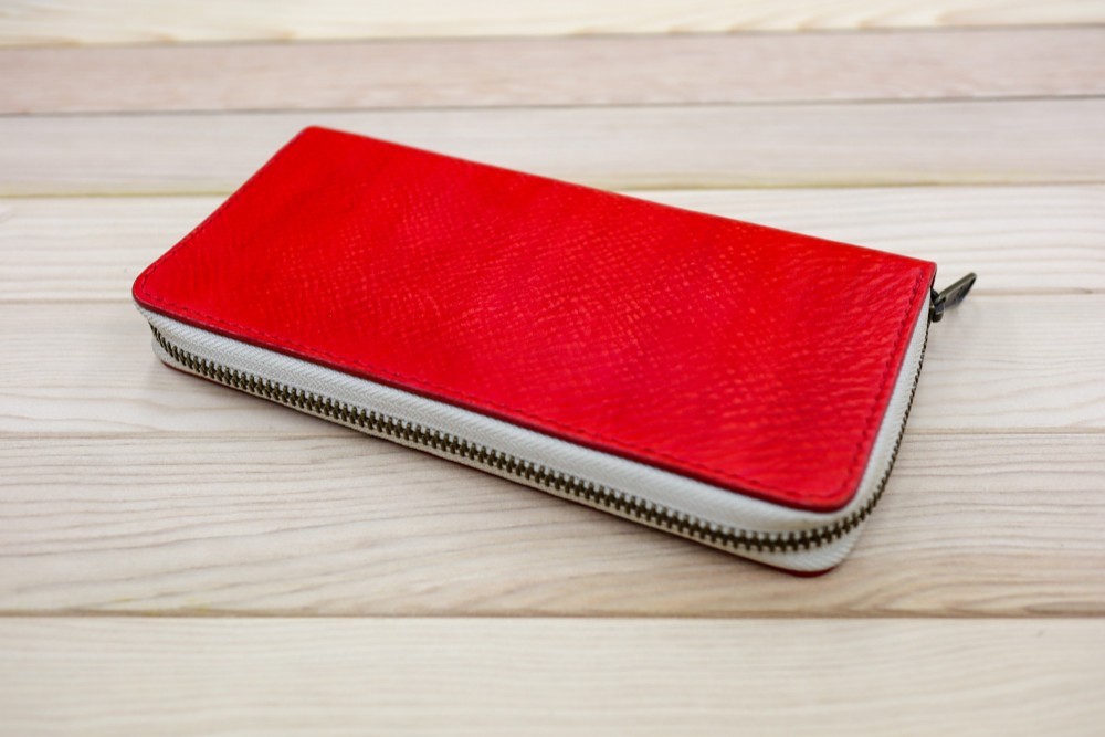 ファスナー長財布・刷毛染め（ピンク）