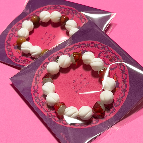 とこしえチェリーケーキブレスレット｜貝殻の生クリームと天然石の酒漬けチェリー 4枚目の画像