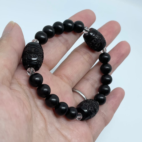 天然石ブレスレット198◇黒檀×水晶 マニ車 ブレスレット HALRi 通販