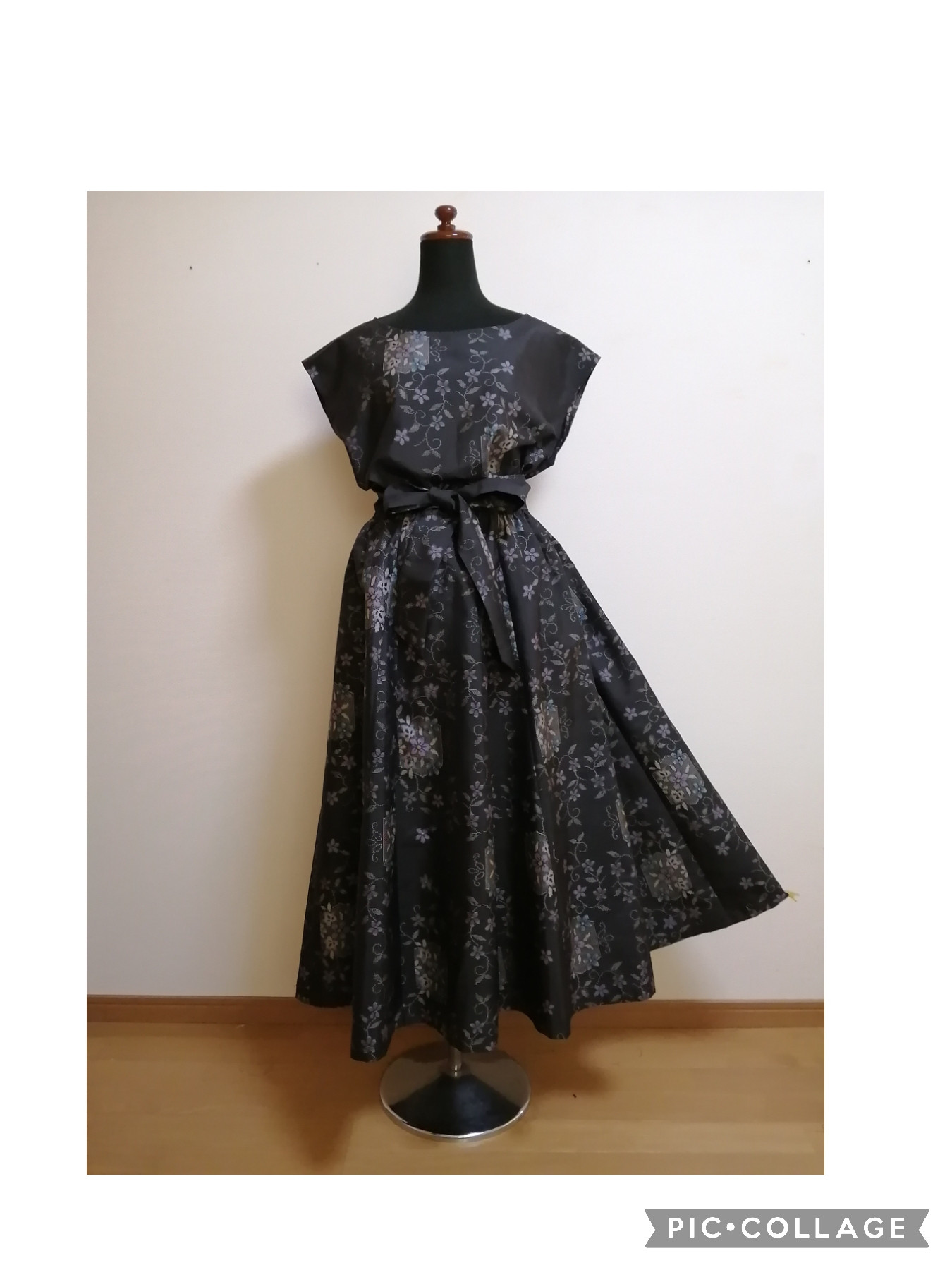 豪華 大島紬 シャツカラー ブラウス スカート 着物リメイク 黒茶系 L 豪華 大島紬 シャツカラー ブラウス スカート 着物リメイク 黒茶