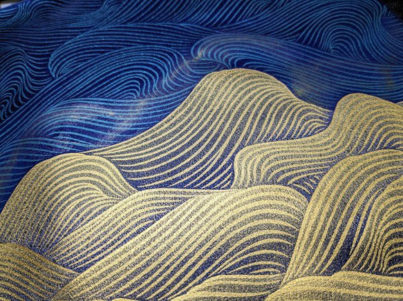 金彩工芸　波　金仕上げ　正絹（シルク）紺色　「道中財布」 10枚目の画像