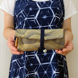 金彩工芸　波　金仕上げ　正絹（シルク）紺色　「道中財布」 1枚目の画像