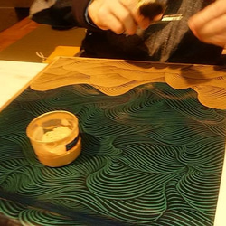 金彩工芸　波　金仕上げ　正絹（シルク）紺色　「道中財布」 9枚目の画像