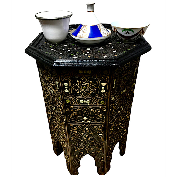 木製ペイントテーブル&真鍮ランプセット(マラテール食器プレゼント中)現品限り 3枚目の画像