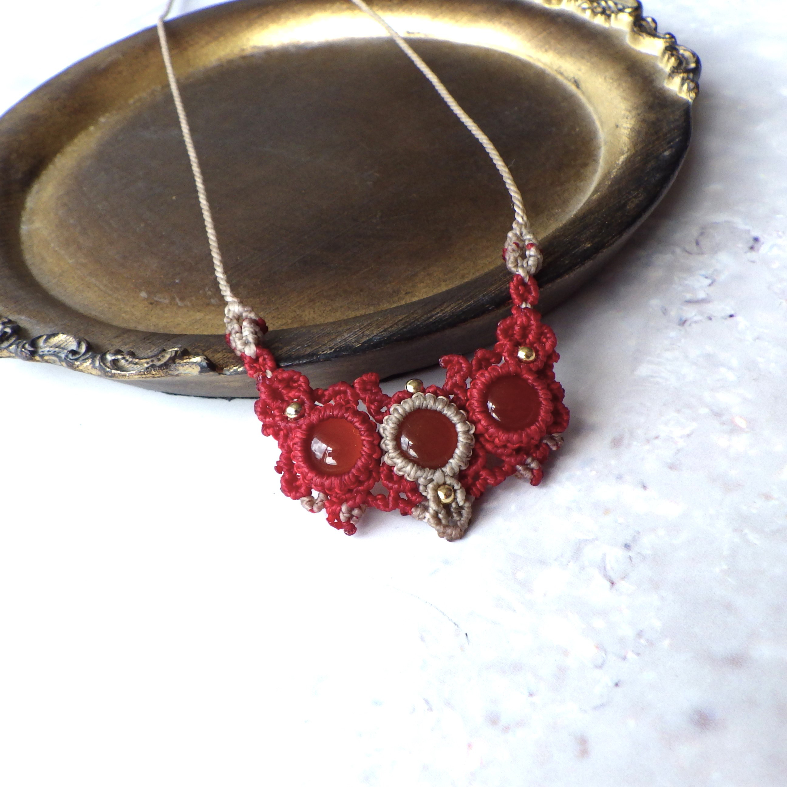 ハートのマクラメネックレス/RED