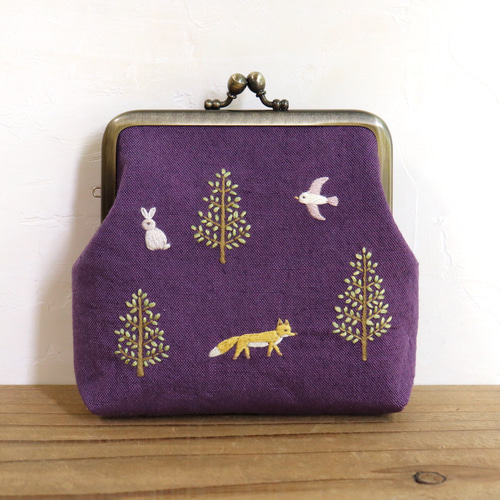 手刺繍のがま口『鳥と草花』財布・ポーチ【受注制作】 がま口