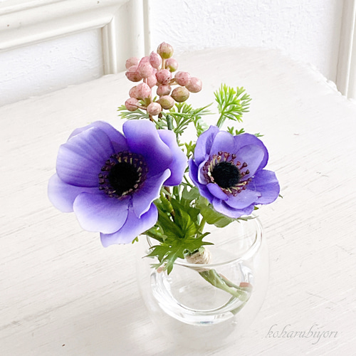 仏花　お供え花　造花　アネモネ お墓・仏壇用 造花の仏花・供花】アネモネとリシアンサスの仏花