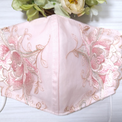 専用オーダー品】送料込み レースマスク ピンク 大輪花柄 ラメ刺繍 肌  