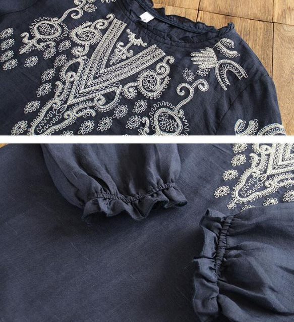 秋新作 可愛い コットンリネン ゆったり 長袖 刺繍ブラウスシャツ 6枚目の画像