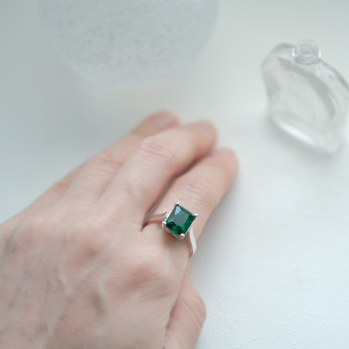 エメラルド スクエア リング シルバー925 指輪・リング Cloudjewelry