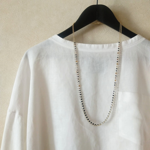 ビーズ LINE ロング ネックレス ブラック×ブラウン ビーズ