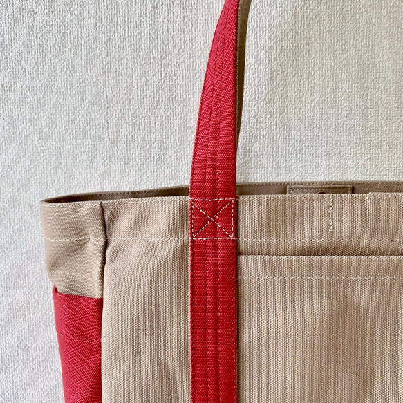 「混合手提包」通勤尺寸「蘑菇x峽谷紅x峽谷棕色」/倉敷帆布尺寸8 [客製化] 第7張的照片