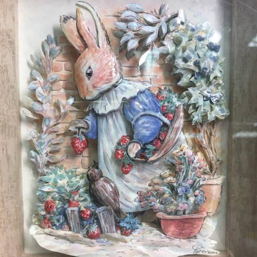 イースターバニーと春の花のシャドーボックス