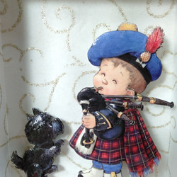 歐風立體紙雕、世界村娃娃、蘇格蘭男孩與小狗、Paper Tole、Shadow Box、紙雕 第2張的照片