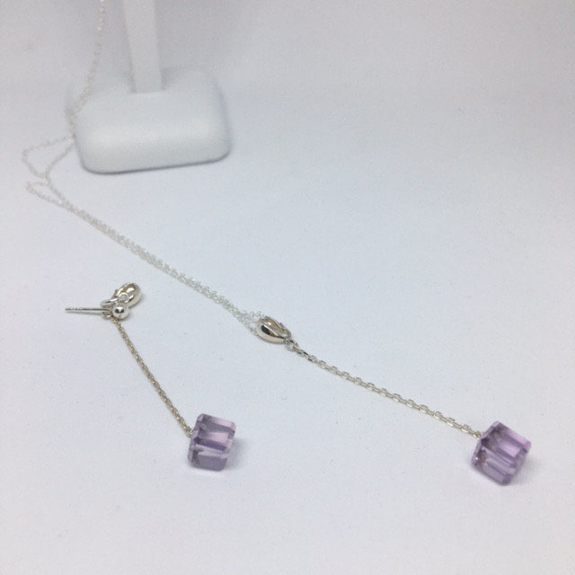 ラベンダークォーツ　タイニーキューブピアス　(1個) 　/Lavender Quartz Tiny Cube