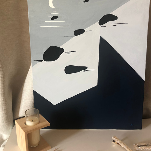 アクリル画　ひかるせかい。空の思い出　F6号キャンバス アクリル画・絵 《山》 キャンバス F6号 絵画 sango 通販
