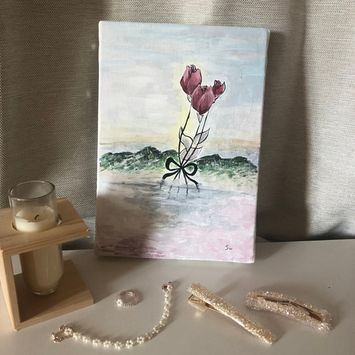 アクリル画・絵 《花》キャンバスH225mm×W160 絵画 sango 通販