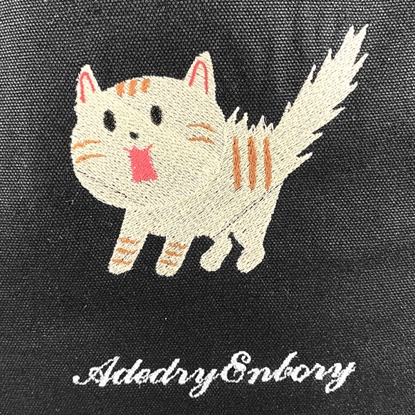 驚き猫 刺繍 内ポケット付き コットンキャンバス 2WAY ショルダートートバッグ 5枚目の画像