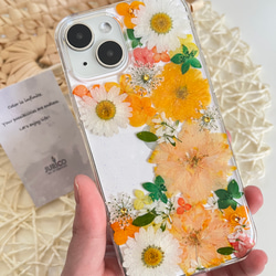 カラフルな押し花のスマホケース 選べる5color 全機種対応　ブルー・グリーン・ピンク・パープル・イエロー 9枚目の画像