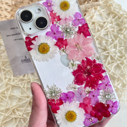 カラフルな押し花のスマホケース 選べる5color 全機種対応　ブルー・グリーン・ピンク・パープル・イエロー 13枚目の画像