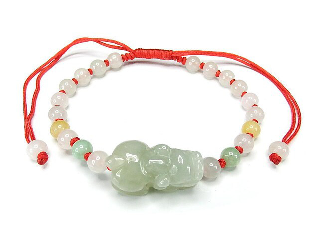逸品上質ひすいヒキュウ手彫り赤糸手編み天然石ブレスレット704-319