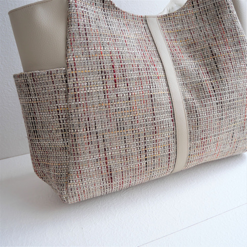 インポート秋色モールツィード生地＆PVCレザーの大人のA4も入る  