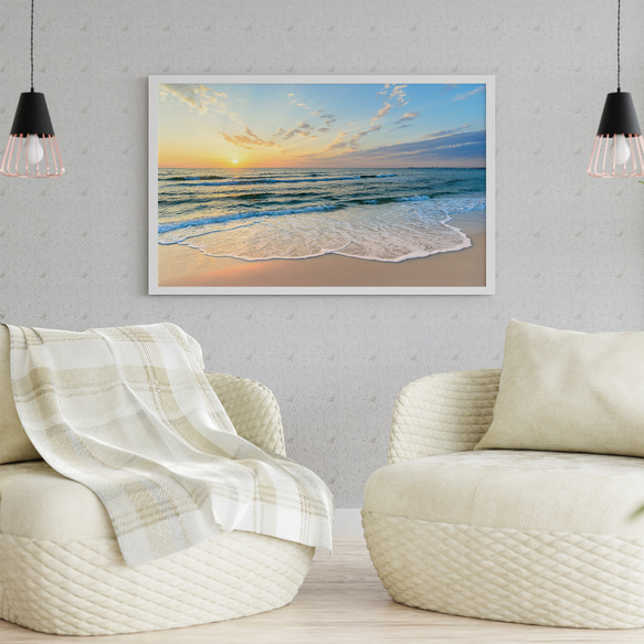 アートポスター 穏やかな波と夕日 ビーチ風景の癒しインテリア 4265 3枚目の画像