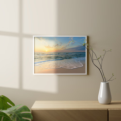 アートポスター 穏やかな波と夕日 ビーチ風景の癒しインテリア 4265 2枚目の画像