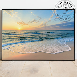 アートポスター 穏やかな波と夕日 ビーチ風景の癒しインテリア 4265 1枚目の画像