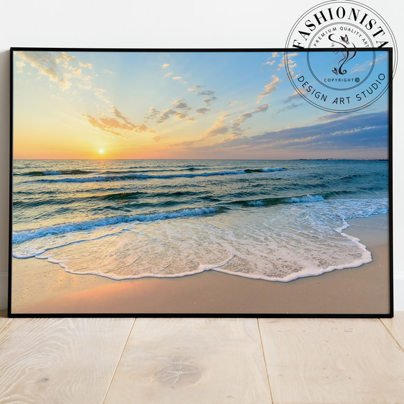 アートポスター 穏やかな波と夕日 ビーチ風景の癒しインテリア 4265 1枚目の画像