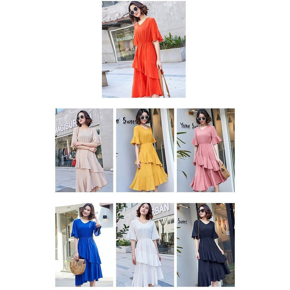 1536ワンピース ハイウエスト フリル フィッシュテール マキシ丈