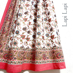 【新作】インド綿ギャザースカート コーラルピンク 3枚目の画像